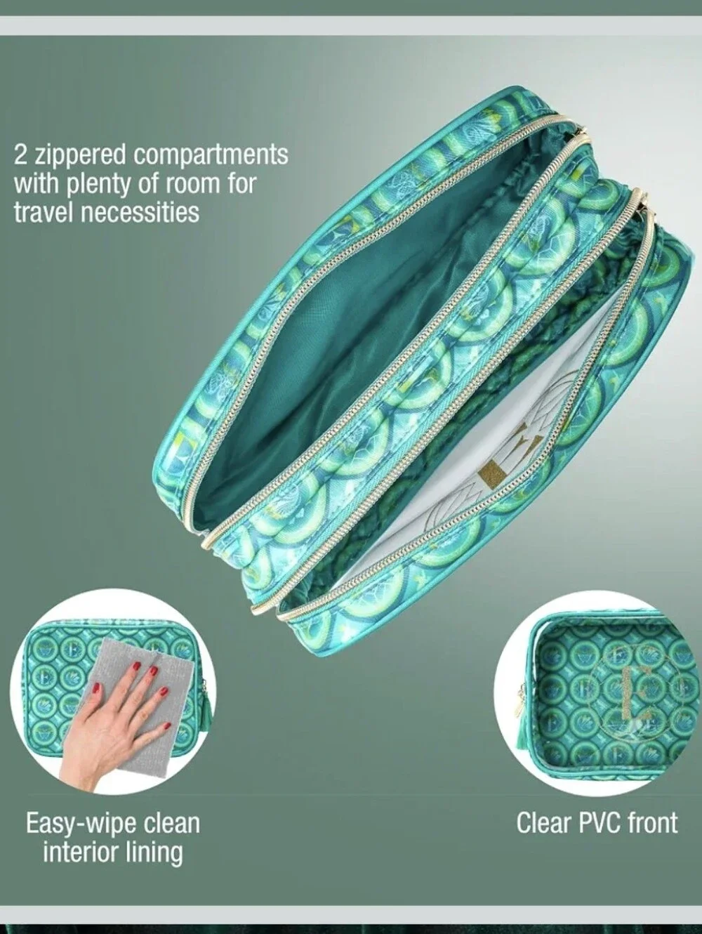 Wicked Elphaba Green Double-Zip Cosmetic Travel Case / Organizer